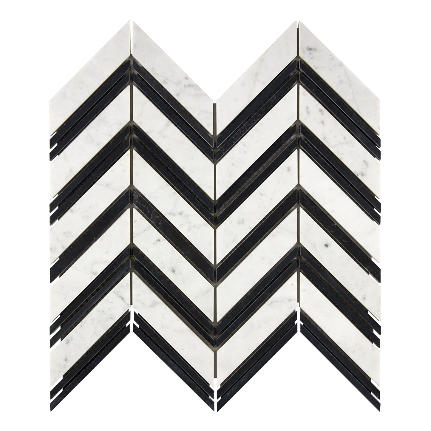 Bianco Carrara White Marble Chevron Large Mosaic (w/ Black) Wall Tile