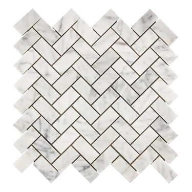 Bianco Carrara White Marble 1 X 2 Herringbone Mosaic Wall Tile