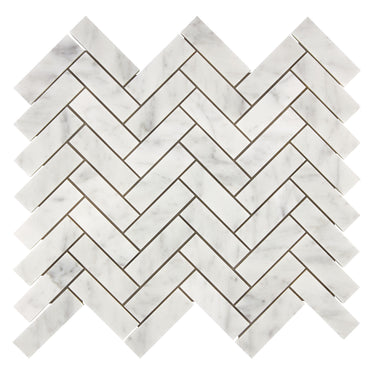 Bianco Carrara White Marble 1 X 3 Herringbone Mosaic Wall Tile