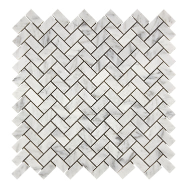 Bianco Carrara White Marble 5/8 X 1-1/4 Herringbone Mosaic Wall Tile