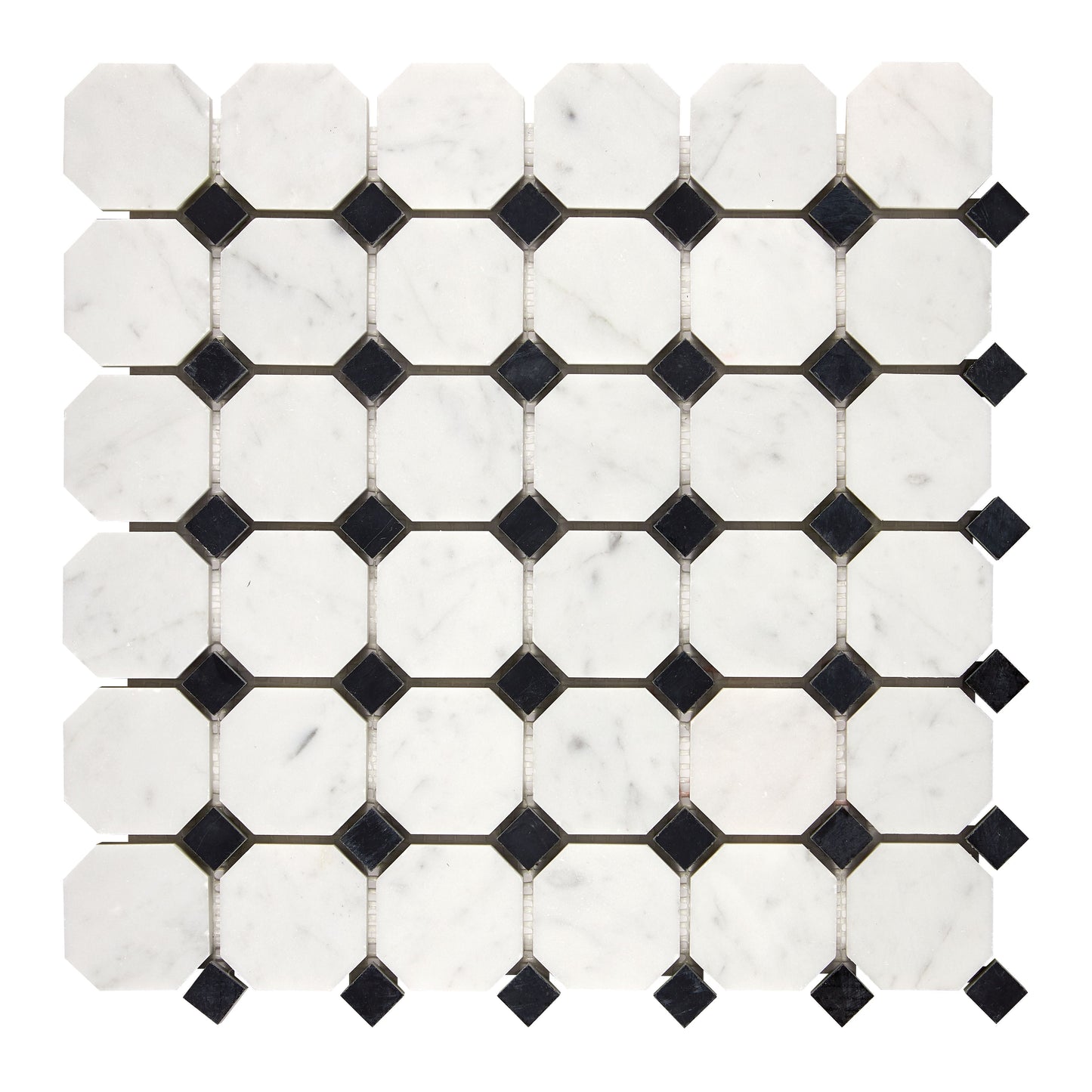 Bianco Carrara White Marble Octagon Mosaic (w/ Black) Wall Tile