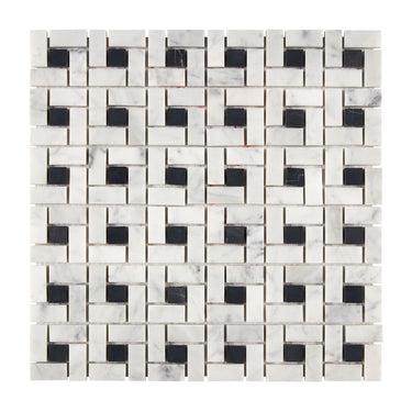 Bianco Carrara White Marble Pinwheel Mosaic with Black Wall Tile