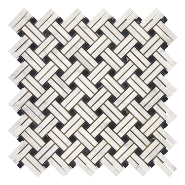 Bianco Carrara White Marble Stanza Mosaic with Black Wall Tile