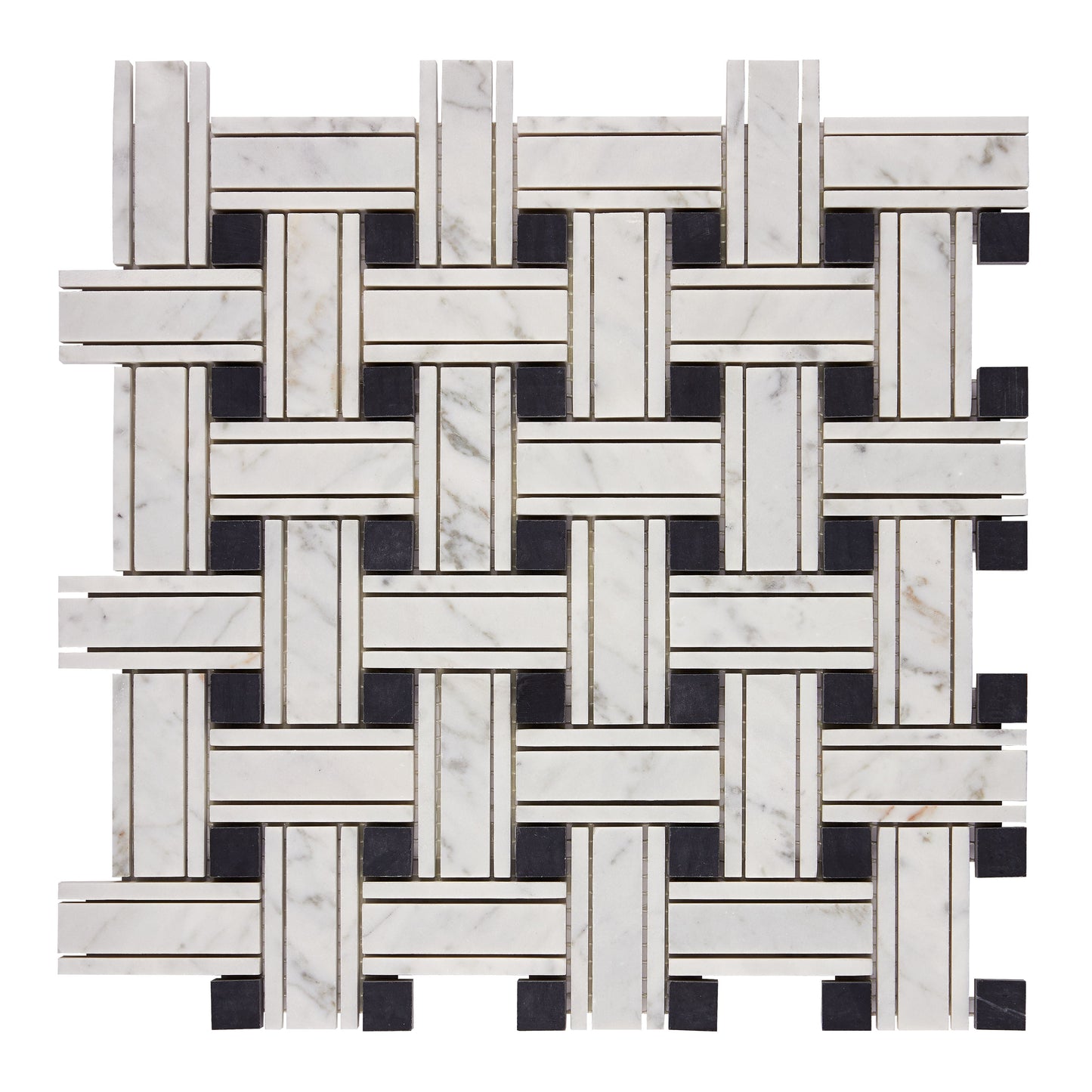 Bianco Carrara White Marble Triple-Weave Mosaic (w/ Black) Wall Tile