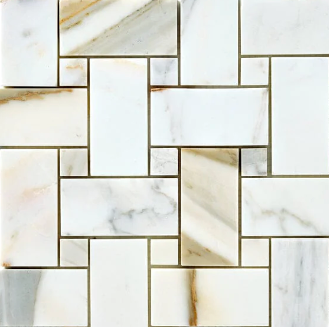 Calacatta Gold Marble Basketweave Large Mosaic Wall Tile