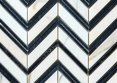 Calacatta Gold Marble Chevron Large Mosaic (w/ Black) Wall Tile
