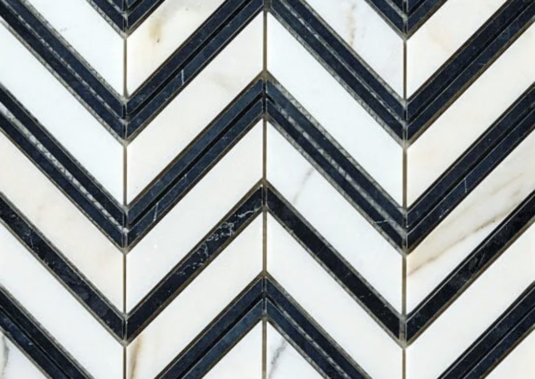 Calacatta Gold Marble Chevron Large Mosaic (w/ Black) Wall Tile