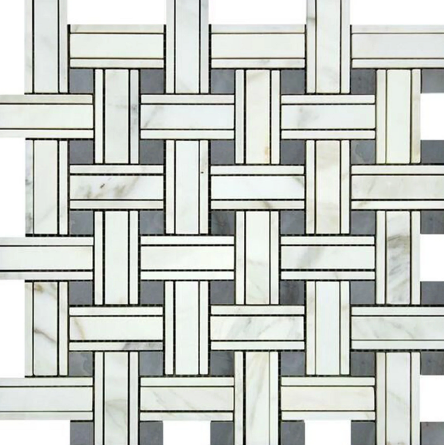 Calacatta Gold Marble Triple-Weave Mosaic (w/ Blue-Gray) Wall Tile
