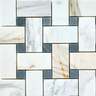 Calacatta Gold Marble Basketweave Large Mosaic (w/ Blue-Gray) Wall Tile