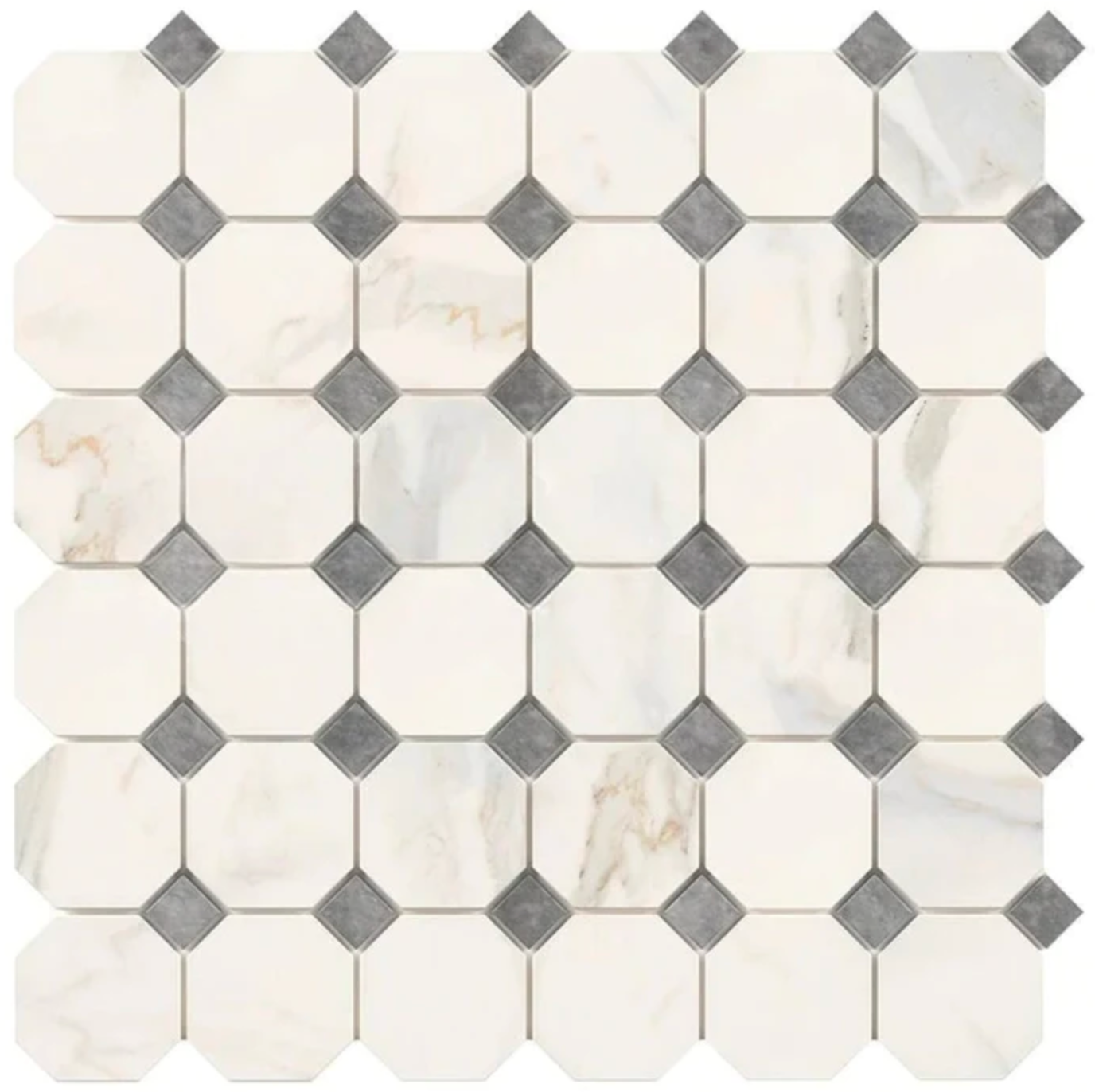 Calacatta Gold Marble Octagon Mosaic (w/ Blue-Gray) Wall Tile