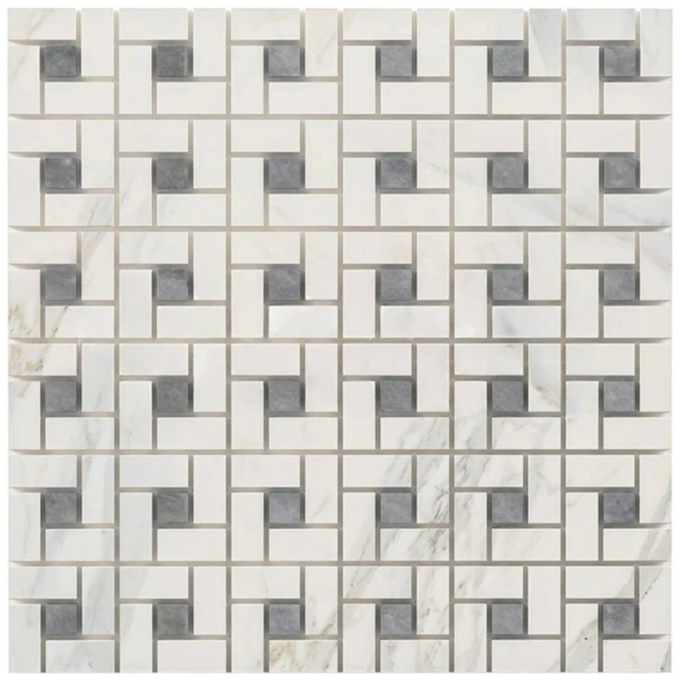 Calacatta Gold Marble Pinwheel Mosaic (w/ Blue-Gray) Wall Tile
