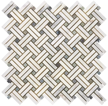 Calacatta Gold Marble Stanza Mosaic (w/ Blue-Gray) Wall Tile