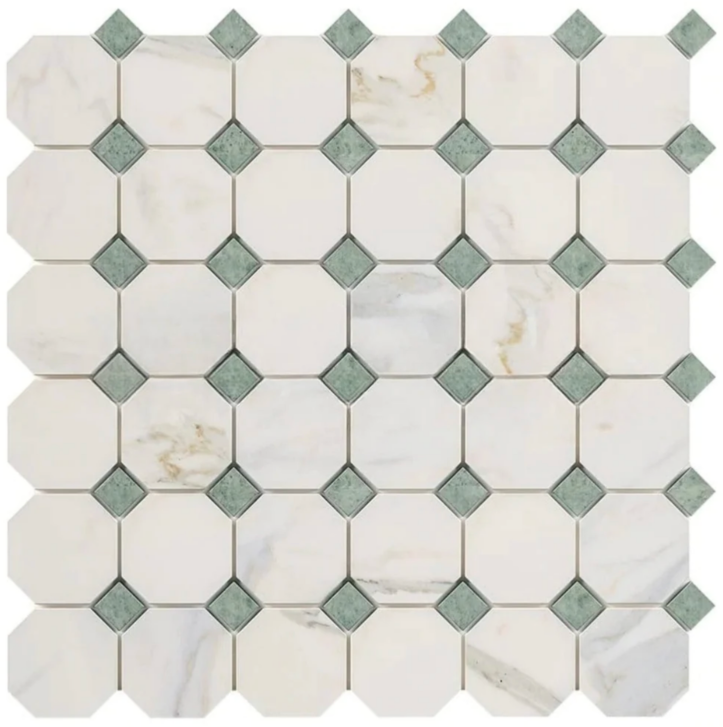 Calacatta Gold Marble Octagon Mosaic (w/ Ming-Green) Wall Tile