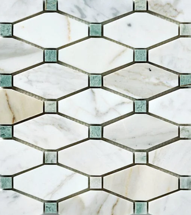 Calacatta Gold Marble Octave Mosaic (w/ Ming-Green) Wall Tile