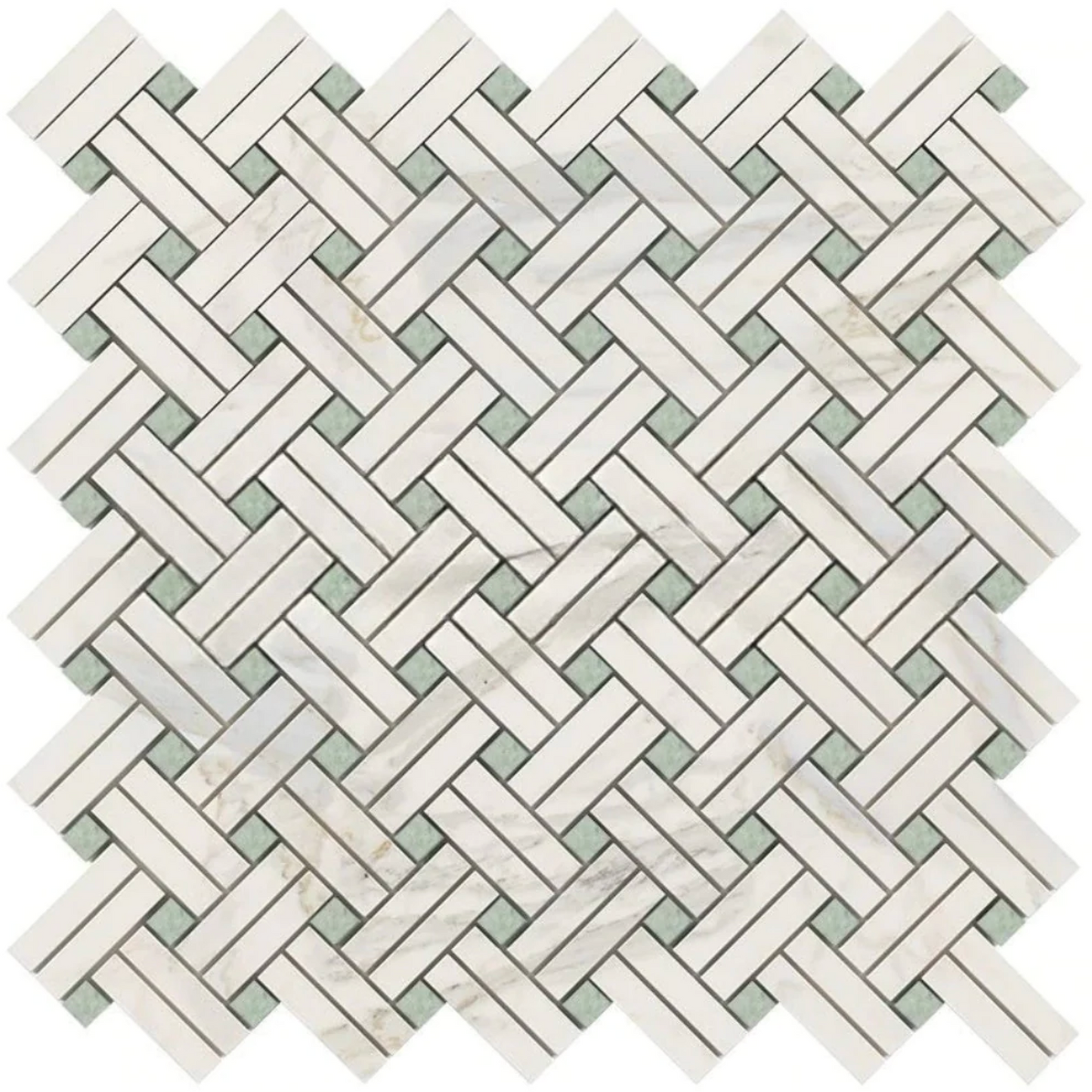 Calacatta Gold Marble Stanza Mosaic (w/ Ming-Green) Wall Tile