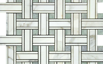 Calacatta Gold Marble Triple-Weave Mosaic (w/ Ming-Green) Wall Tile