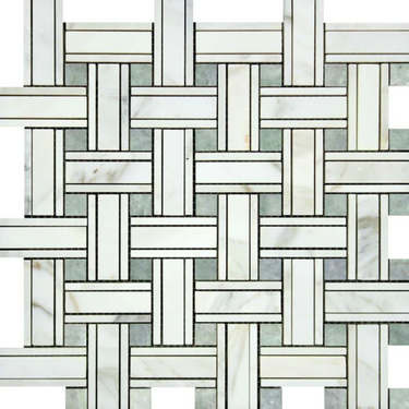 Calacatta Gold Marble Triple-Weave Mosaic (w/ Ming-Green) Wall Tile