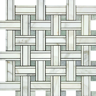 Calacatta Gold Marble Triple-Weave Mosaic (w/ Ming-Green) Wall Tile