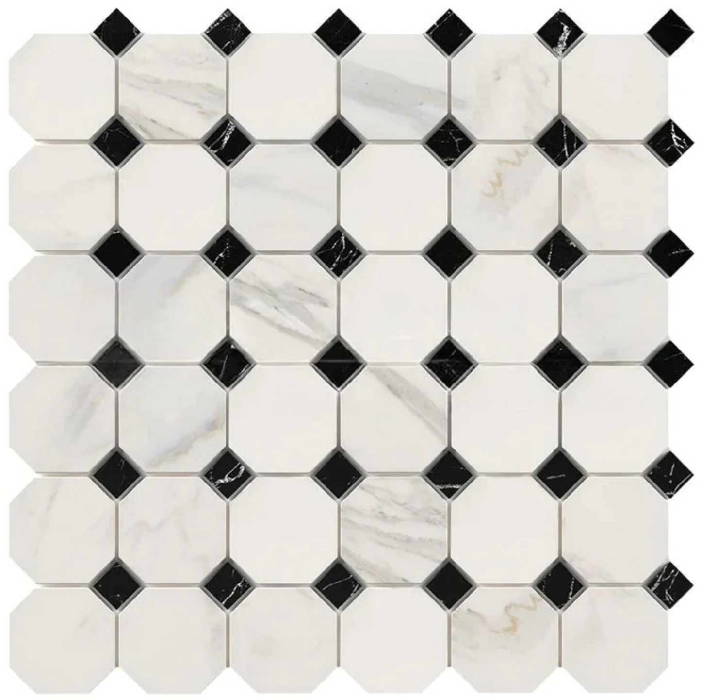 Calacatta Gold Marble Octagon Mosaic (w/ Black) Wall Tile