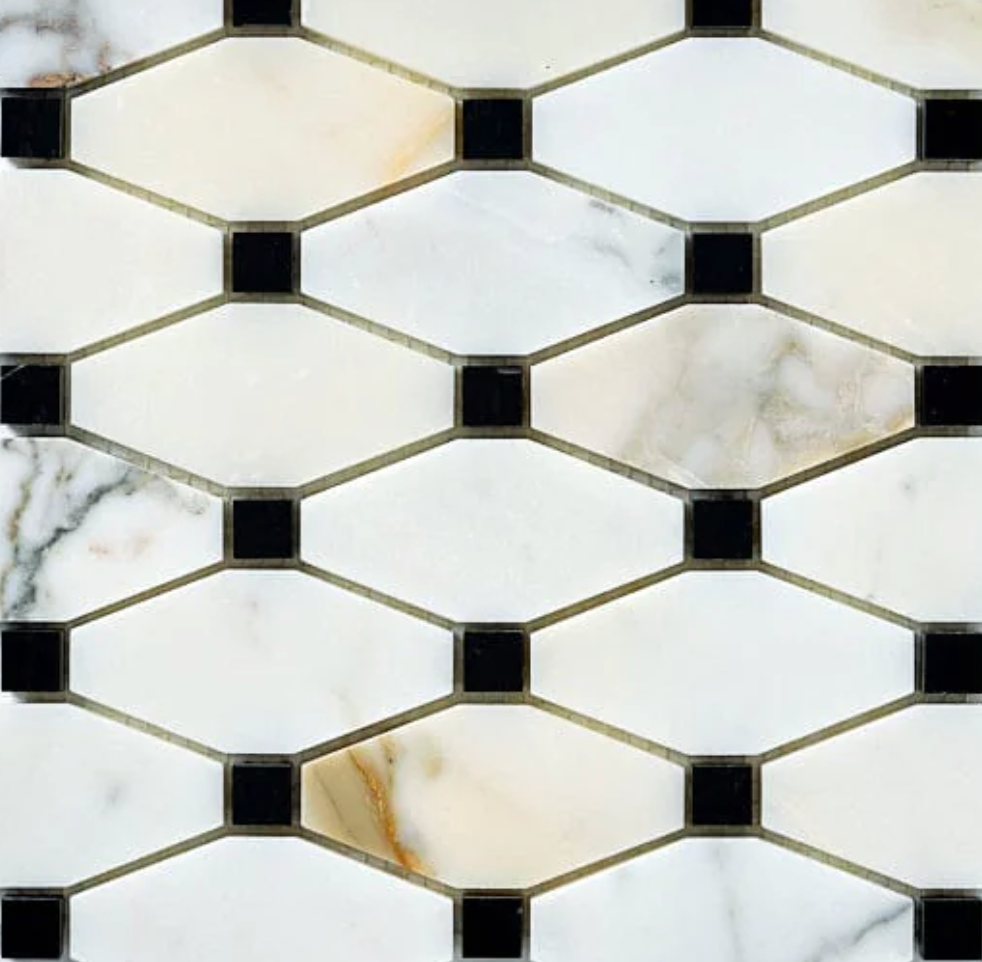 Calacatta Gold Marble Octave Mosaic (w/ Black) Wall Tile
