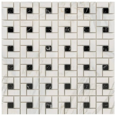 Calacatta Gold Marble Pinwheel Mosaic (w/ Black) Wall Tile