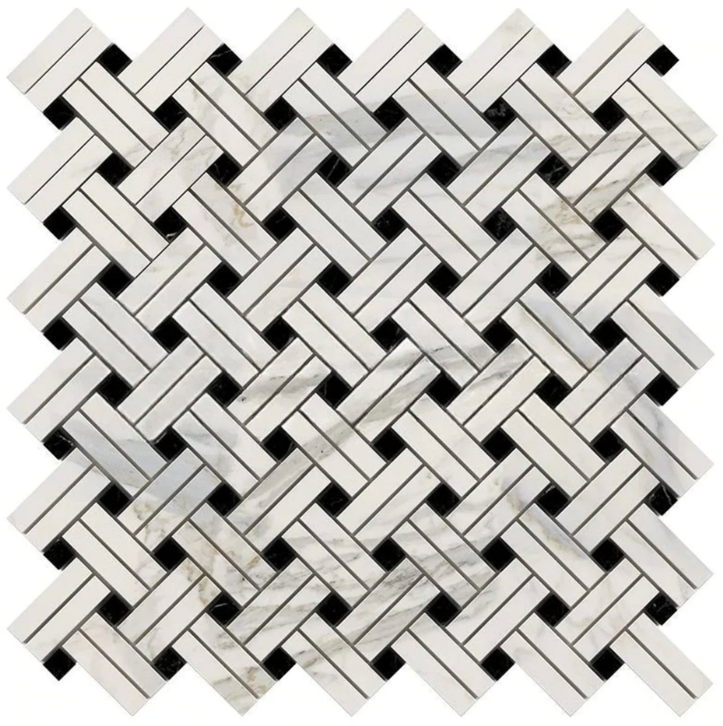 Calacatta Gold Marble Stanza Mosaic (w/ Black) Wall Tile