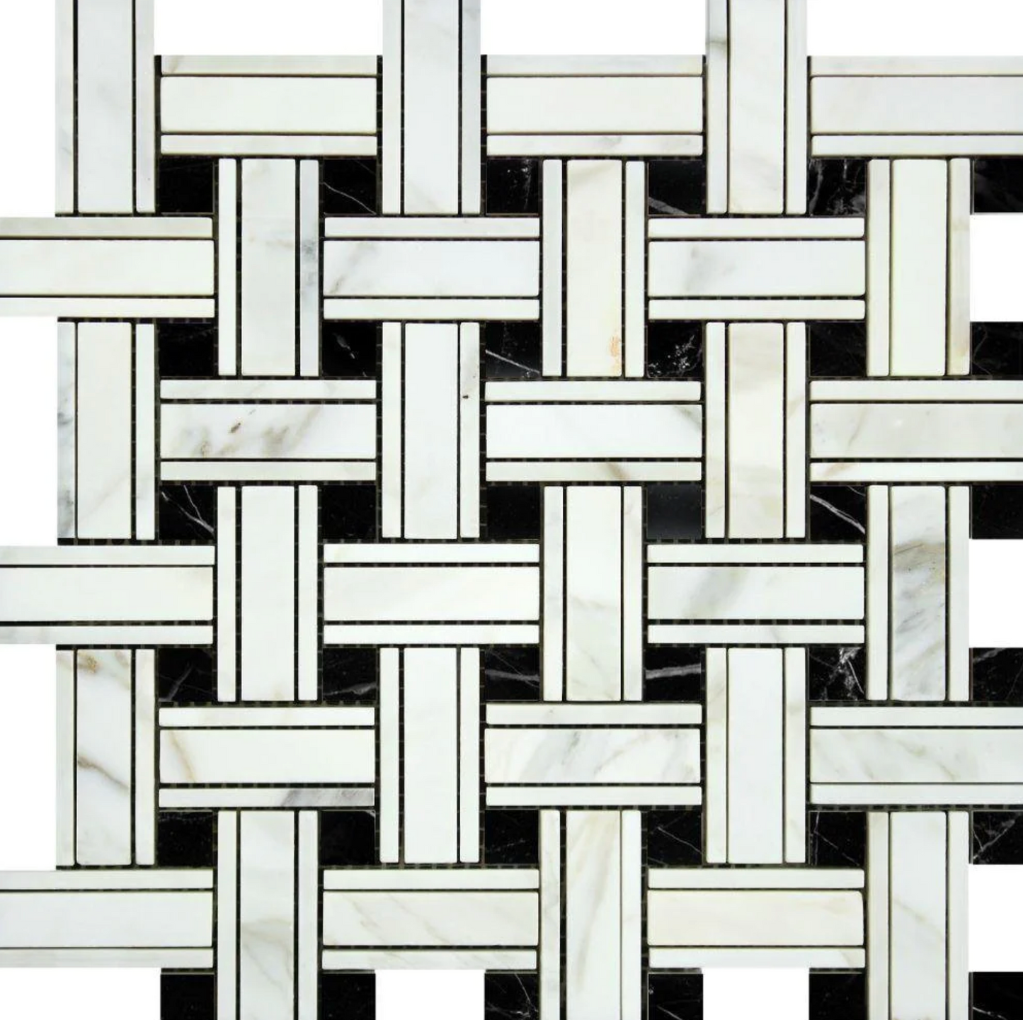 Calacatta Gold Marble Triple-Weave Mosaic (w/ Black) Wall Tile