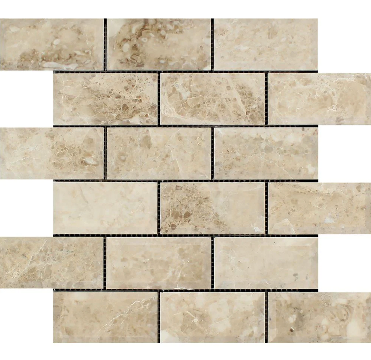Cappuccino Marble 2’’ X 4’’ Deep-Beveled Brick Mosaic Backsplash Tile