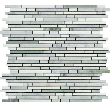 Bianco Carrara White Marble Bamboo Sticks Mosaic with Ming Green Wall Tile
