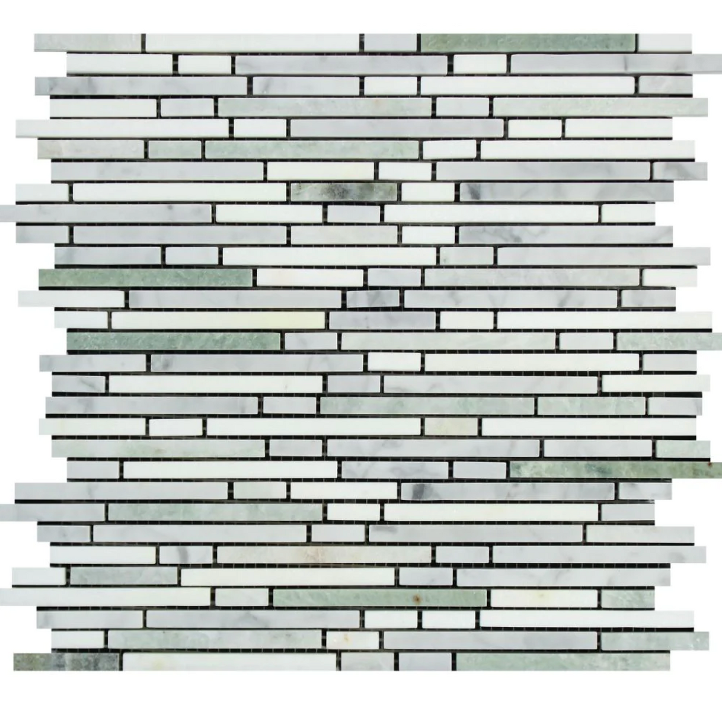 Bianco Carrara White Marble Bamboo Sticks Mosaic (w/ Ming Green) Wall Tile