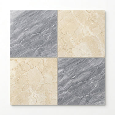 Checkerboard Marble Tile - Bardiglio Nuvolato & Crema Marfil