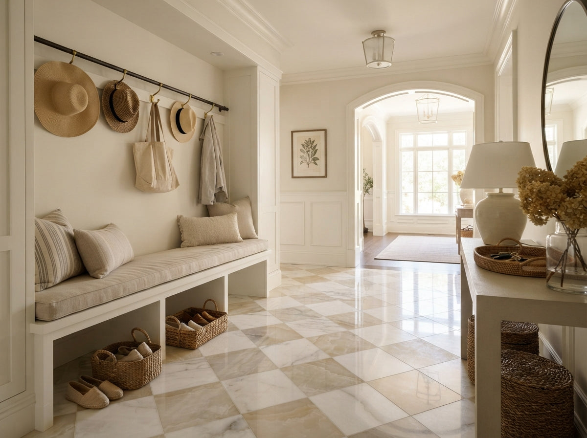 Checkerboard Marble Tile - Bianco Dolomite & Vanilla Onyx
