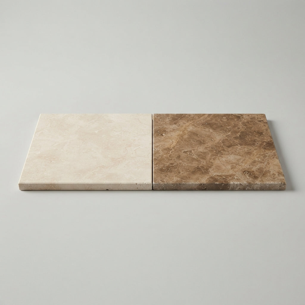 Checkerboard Travertine Tile - Ivory / Light & Noce