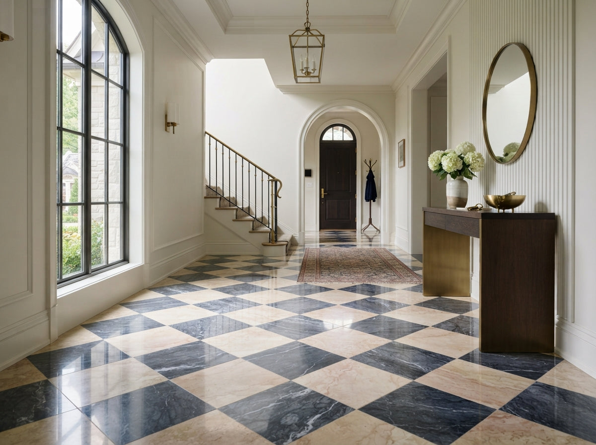 Checkerboard Marble Tile - Diano Royal & Bardiglio Imperiale