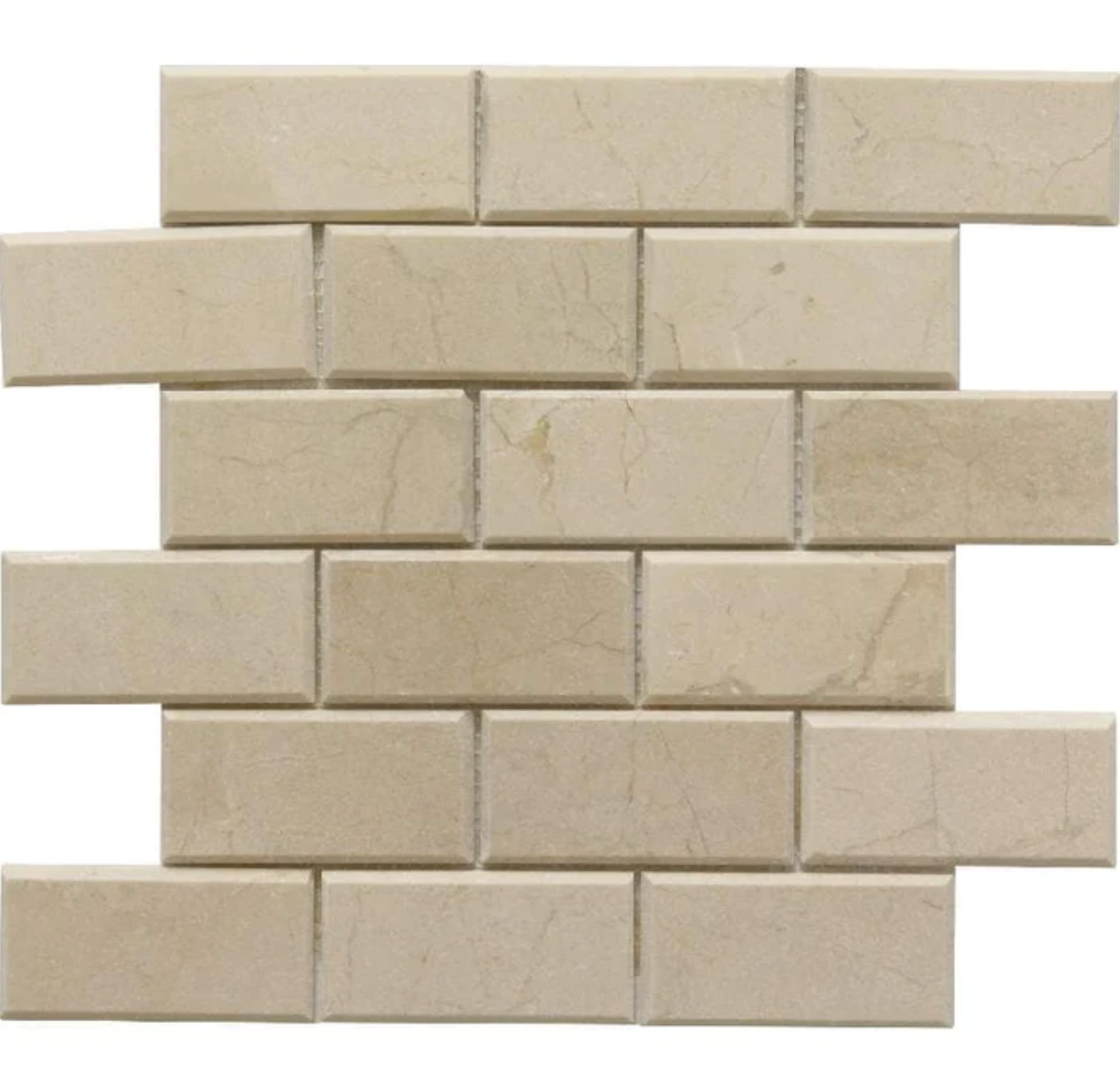 Crema Marfil Marble 2’’ X 4’’ Deep-Beveled Brick Mosaic Backsplash Tile