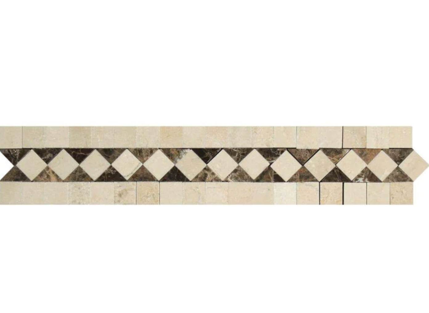Crema Marfil Marble 2’’ X 12’’ BIAS Border w/ Emperador Dark Dots Polished / 1 pcs. Accent & Trim Tile