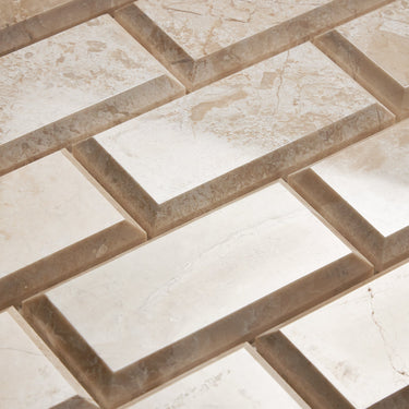 Diano Royal (Queen Beige) Marble 2’’ X 4’’ Deep-Beveled Brick Mosaic Polished Wall Tile