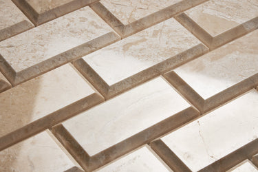 Diano Royal (Queen Beige) Marble 2’’ X 4’’ Deep-Beveled Brick Mosaic Polished Wall Tile