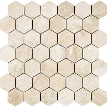 Diano Royal (Queen Beige) Marble 2’’ X 2’’ Hexagon Mosaic Polished Wall Tile