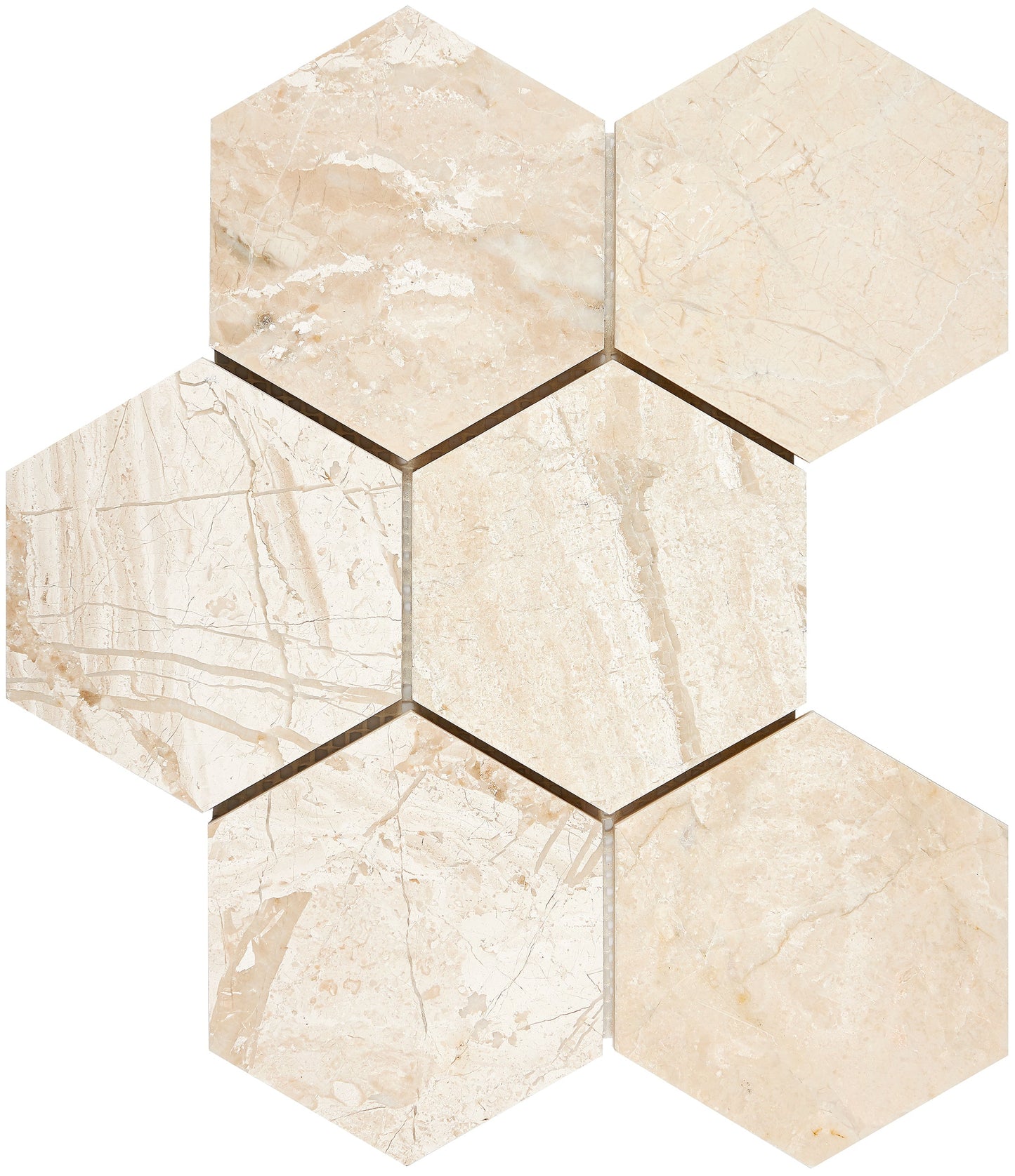 Diano Royal (Queen Beige) Marble 4’’ X 4’’ Hexagon Mosaic Polished Wall Tile