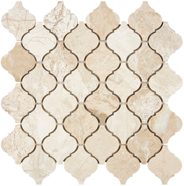 Diano Royal (Queen Beige) Marble 3’’ Arabesque Lantern Mosaic Polished Wall Tile