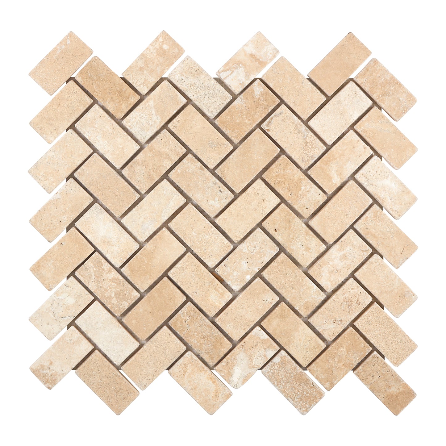 Durango Cream Travertine 1’’ X 2’’ Herringbone Mosaic Tumbled Wall Tile