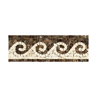 Emperador Dark Marble 3-7/8’’ X 12’’ Wave Border (w/ Crema Marfil) Polished Polished / 1 pcs. Accent & Trim Tile