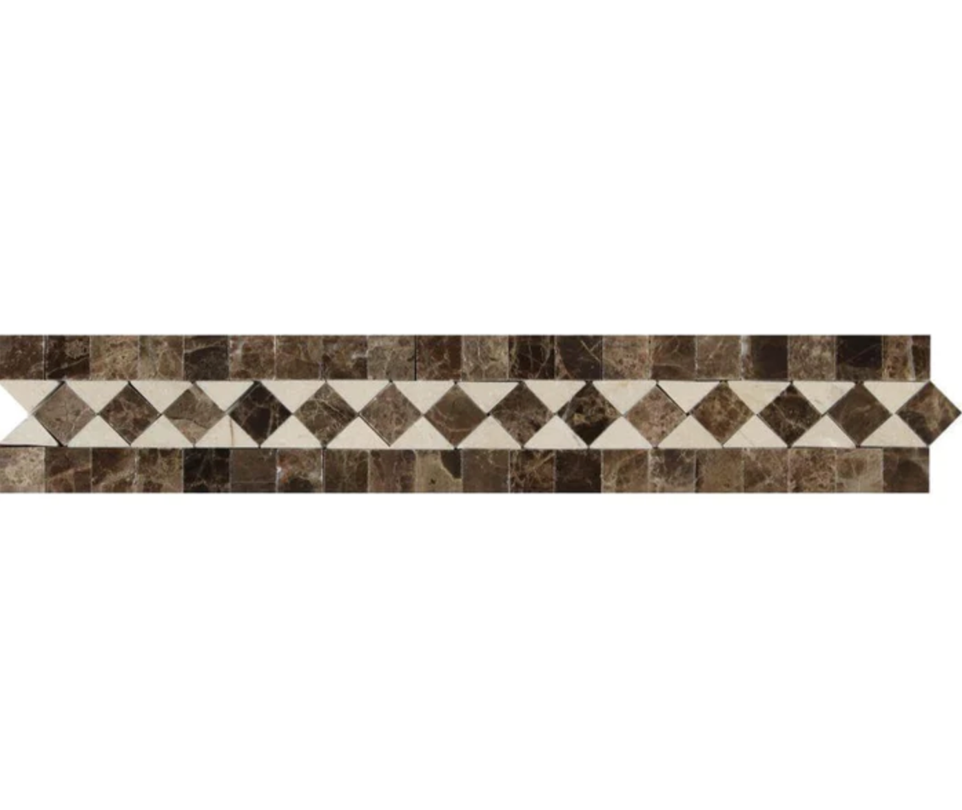 Emperador Dark Marble 2’’ X 12’’ BIAS Border w/ Crema Marfil Dots Polished / 1 pcs. Accent & Trim Tile