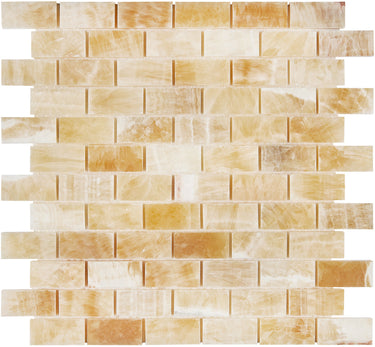 Giallo Crystal Honey Onyx 1’’ X 2’’ Brick Mosaic Polished/Split-Faced Backsplash Tile