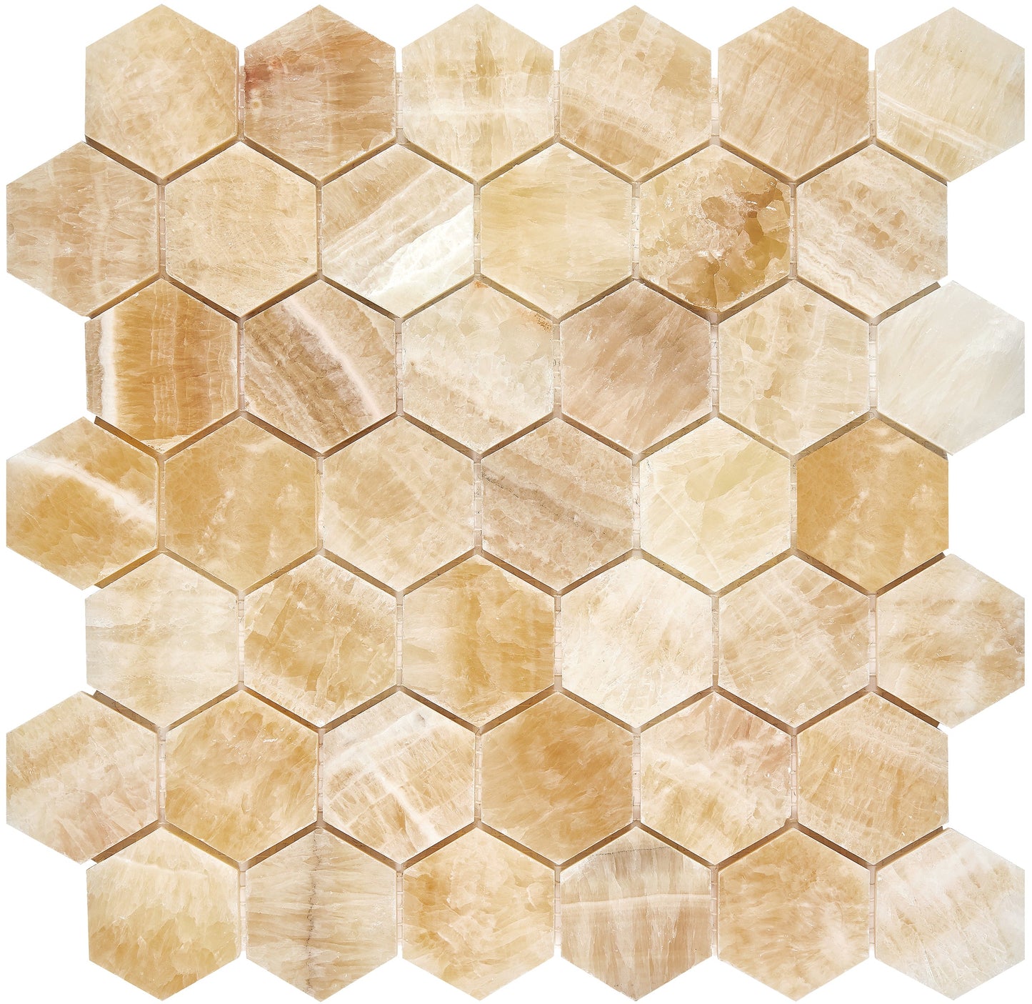 Giallo Crystal Honey Onyx 2’’ X 2’’ Hexagon Mosaic Polished Backsplash Tile