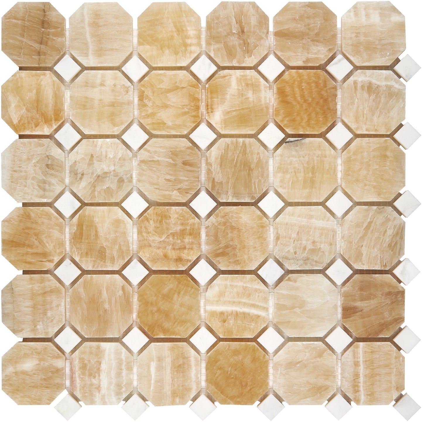 Giallo Crystal Honey Onyx Octagon Mosaic (w/ White) Polished Backsplash Tile