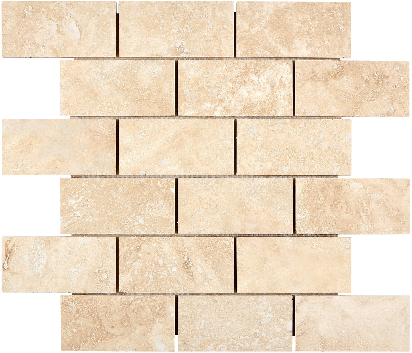 Ivory (Light) Travertine 2’’ X 4’’ Brick Mosaic Split-Faced/Round-Faced