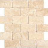 Ivory (Light) Travertine Mosaic - 2x4 Brick