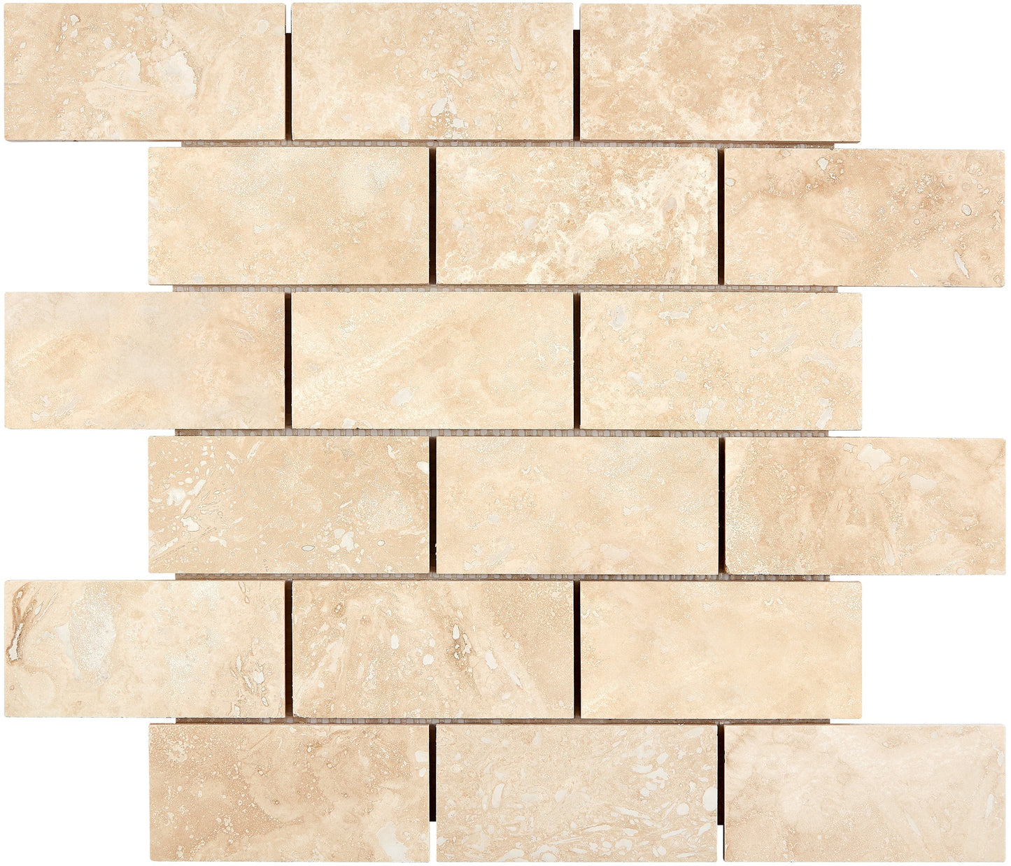 Ivory (Light) Travertine Mosaic - 2x4 Brick